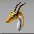Stylized 3D Dragon Character Head Featuring Orange White Color Brown Horns and Green Eyes