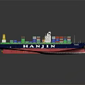 HANJIN Cargo Ship With Colorful Containers On Deck 3d model