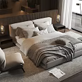 Modern Double Bed Interior With Nightstands Table Lamps Armchair And Area Rug