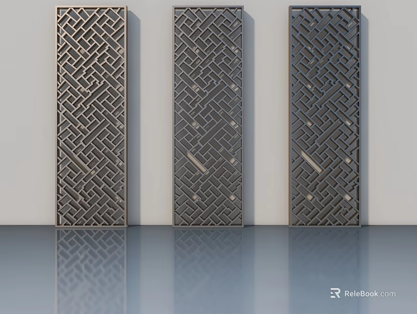 Three Modern Swing Doors With Geometric Pattern And Decorative Metal Design 3d model