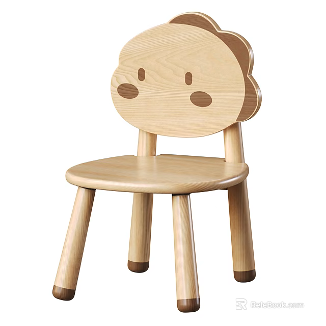 Wooden Kids Chair with Cute Cartoon Head Design Non Slip Legs for Children 3d model 