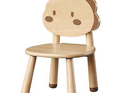 Wooden Kids Chair with Cute Cartoon Head Design Non Slip Legs for Children 3d model