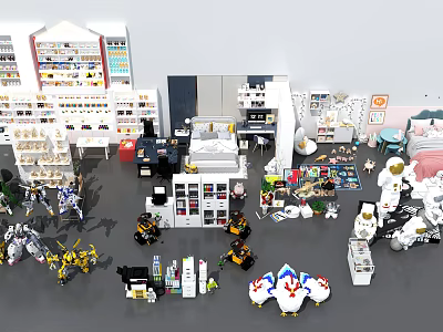 Dolls Display Featuring Various Toy Models And Shelves In Store Collection Area 3d model