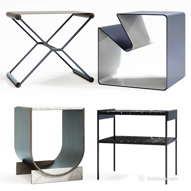 Contemporary Side Tables Featuring Metal Frames Marble Tops And Unique Structural Designs 3d model