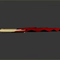 Traditional Red Hand Fan With Golden Ribs And Black Decorative Patterns