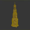 Tower Shaped Wooden Sculpture Carving With Multi Layered Golden Dome Top
