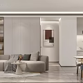 Modern Living and Dining Room Interior With Grey Sofa TV Wall Dining Table And Plants