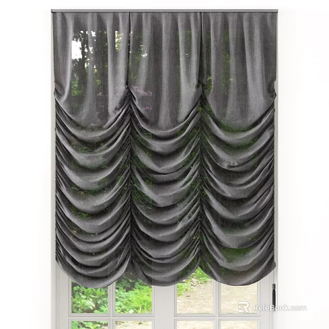 Pleated Gray Roman Blind Design For Window With Natural Green Background View 3d model 