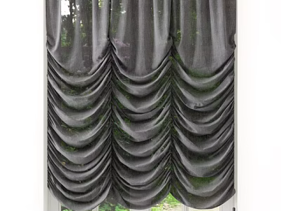 Pleated Gray Roman Blind Design For Window With Natural Green Background View 3d model