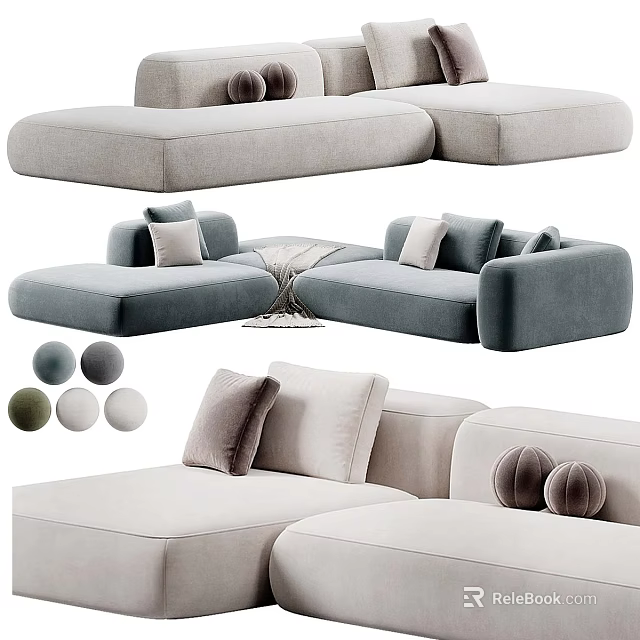 Modern Sectional Sofa With Soft Fabric Multiple Colors Decorative Pillows And Comfortable Design 3d model 