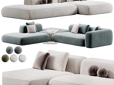 Modern Sectional Sofa With Soft Fabric Multiple Colors Decorative Pillows And Comfortable Design 3d model