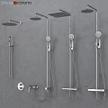 Shower Faucets in Different Styles with Handheld Overhead Showers on Gray Wall and Control Knobs 3d model