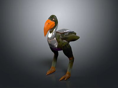 Fantasy Flying Animal with Orange Beak Green Body Purple Underbelly and Silver Armor 3d model