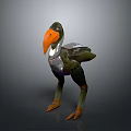 Fantasy Flying Animal with Orange Beak Green Body Purple Underbelly and Silver Armor