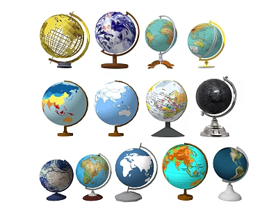 Assorted Globe Decorative Ornament Set With Various Colors Sizes And Stands 3d model
