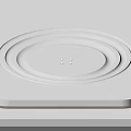 Modern White Ceiling Design With Circular Layered Moldings Recessed LED Lights And Ambient Strip