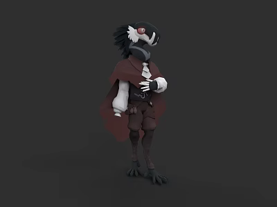 Anthropomorphic Flying Animal Character With Black Feathers Red Cloak And White Arms 3d model