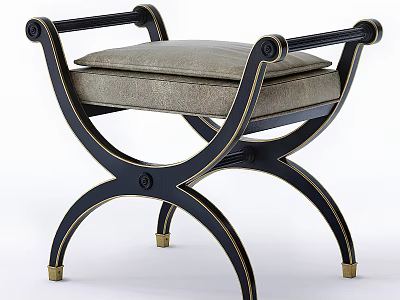 Stylish Stool With Black Frame Gold Trim Gray Padded Seat Curved Armrests Crossed Legs Design 3d model