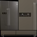 Modern Stainless Steel Kitchen Appliances Including Refrigerator Gas Stove Microwave And Oven