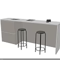 Modern White Bar Counter With Smooth Surface Two Black Stools And Cabinets 3d model