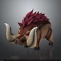 3D Animated Boar With Pink Spiky Mane Large White Tusks Red Eyes And Brown Body