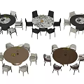 Round Dining Table And Chair Sets With Various Colors Wooden Tops And Decorative Plants