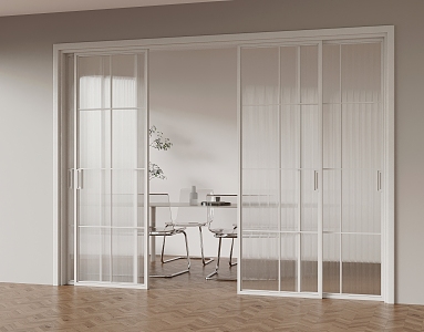 Modern sliding door four sliding Changhong glass 3d model