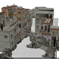 Ancient European Architecture with Stone Walls Balconies Windows Stone Steps Surrounding Rocks and Trees