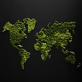 Green Plant Wall Artistic Design With World Map Shape Green Plants Black Background