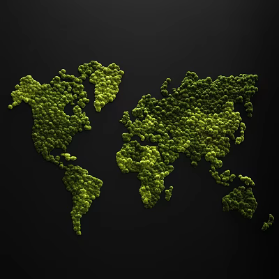 Green Plant Wall Artistic Design With World Map Shape Green Plants Black Background 3d model