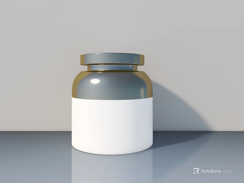 White And Gray Jar With Metallic Lid On Gray Surface Background 3d model 