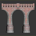Red Brick Arch Bridge Structure With Double Arches And Stone Pedestals