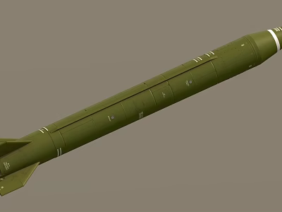 Green Military Missile With Long Cylindrical Body Rear Fins And White Tip 3d model