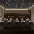 Luxurious KTV Lounge Area With Starry Ceiling Dark Wooden Walls And Light Sofas