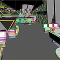Sci Fi Futuristic Interior With White Sofas Geometric Yellow Lines Gray Floor And Bar Counter