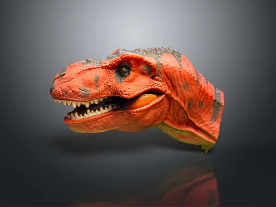Orange Red T Rex Head Model With Black Spots Open Mouth And Sharp Teeth 3d model