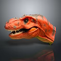 Orange Red T Rex Head Model With Black Spots Open Mouth And Sharp Teeth 3d model