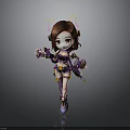 Cartoon Woman Character With Cat Ears Purple Outfit And Accessories