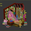 Cozy Indoor Study Room Interior With Bookshelves Sofa Globe And Decorative Plants