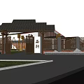 New Chinese Style Gate Homestay Entrance Gate 3d model