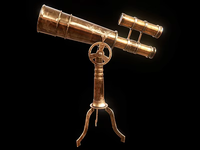 Vintage Brass Commercial Telescope Equipment With Tripod Stand And Dual Barrels 3d model