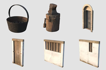 Ancient door and window iron barrel tools 3d model