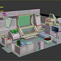 Sci-Fi Control Console Workstation With Green Blue Screens Control Panels And Seats 3d model