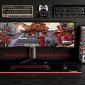 Modern desktop computer electronic competition computer electronic competition room equipment with fish screen keyboard mouse game handle 3d model