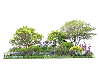 Modern Shrub Flower Border Plant Group Ornamental Flowers and Plants 3d model