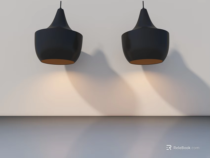 Hinged Door in Modern Interior with Black Pendant Lights and Shadow Effects on White Wall 3d model 