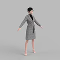 Woman Standing in Gray Plaid Coat Dress with Black Top and White High Heels