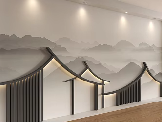 Chinese-style tile background wall horsehead wall background wall Huizhou architecture background wall Chinese-style landscape wall tile background wall screen partition landscape wall 3d model