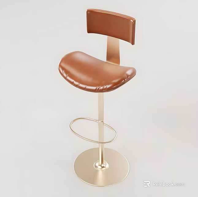 Modern Brown Leather Bar Stool With Metal Base And Comfortable Seat Design 3d model 