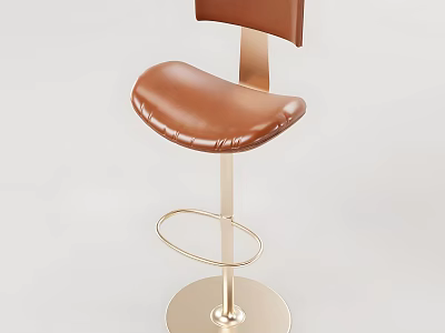 Modern Brown Leather Bar Stool With Metal Base And Comfortable Seat Design 3d model